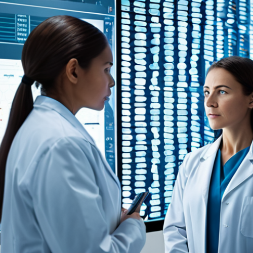 Home 14 A professional female genetic researcher in a pristine, futuristic laboratory, observing intricate 3D genomic data on a large transparent screen. She is wearing a clean lab coat and professional dress, focused and determined. The background features advanced scientific equipment and soft, ambient lighting, symbolizing hope and precision in medical advancement. Fully clothed, modest clothing, appropriate attire, professional dress, safe for work, appropriate content, perfect anatomy, correct proportions, natural pose, well-formed hands, proper finger count, natural body proportions, professional photography, high quality, highly detailed.