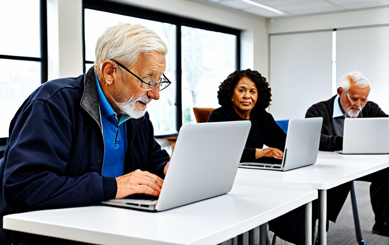 인구 변화와 미래 경제 - **Prompt:** "A diverse group of older adults participating in a 'reskilling' workshop, learning new ...