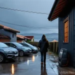 Home 14 태양광 발전의 한계와 대안 - "A realistic depiction of a residential street in a charming Spanish town during a heavily overcast,...