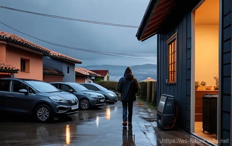 태양광 발전의 한계와 대안 - "A realistic depiction of a residential street in a charming Spanish town during a heavily overcast,...