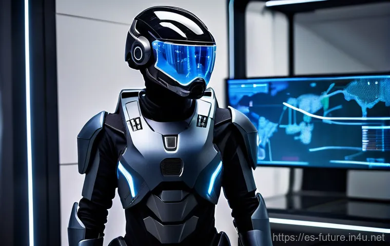미래 군사 기술과 전쟁 양상 - Prompt 1: Elite Future Soldier with Advanced Exoskeleton and AR Interface**